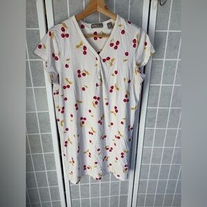 Studio Valerie Stevens Cream with Cherry Print Cotton mini dress, Large.